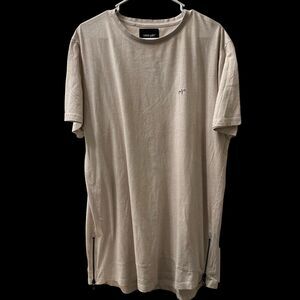 nANA jUDY Men's T-Shirt Beige Size XL Long Line Tee Short Sleeve Side Zippers
